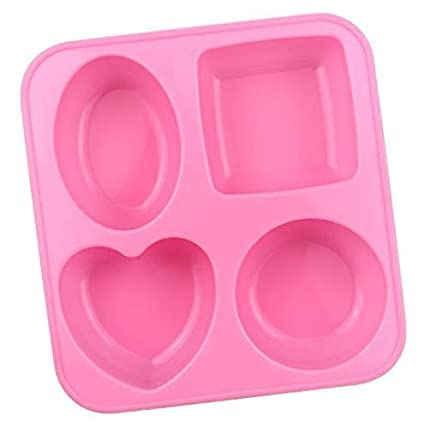 Image of MoldBerry Silicone Soap Mold 4-in-1 | Round, Square, Oval & Heart Shape Mould | Multi-Purpose for Soap, Bath Bombs, Candle, Cake & Pastry | Multicolor (Pack of 1)