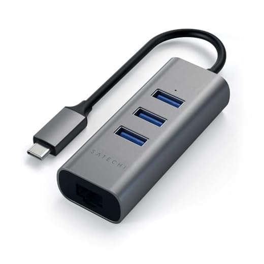 SATECHI Typ-C 2-in-1 USB 3.0 Aluminium Hub mit 3 USB-Anschlüssen und Ethernet Anschluss (Space Grau)