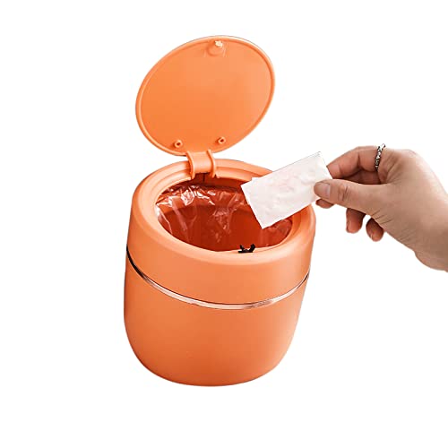 Mini caneca de basura con tapa para escritorio naranja