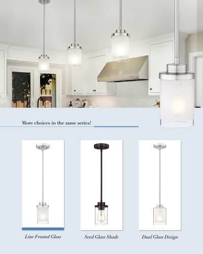 Tengxin Modern 1-Light Pendant Light, Adjustable Length Chandelier, Brushed Nickel Finish With White Linen Frosted And Clear Glass Shades,2-Pack #TOP5