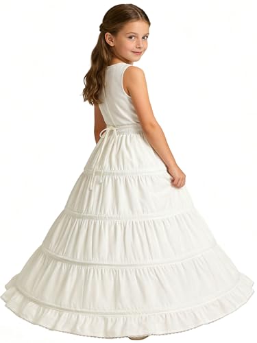 ABAO SISTER Girls Hoop Petticoat Cotton Crinoline Slip Underskirt for Flower Girl Dress (7-9Y 02White)