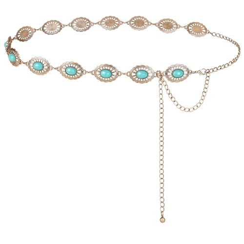 Image of FIORETTO Western Waist Chain Belt Metal Concho Belt for Women Cowgirl Cowboy Boho Country Belt for Dress Jean