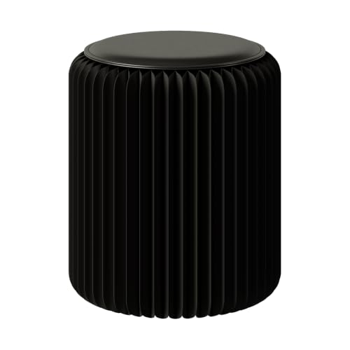 Image of 17 Inch Folding Stool 660lb Foldable Paper Stool, Eco-Friendly Kraft Paper Honeycomb Design Home Furniture Modern, Foldable to 1.2 Inch Round Foot Stool for Living Dining Room(Black)