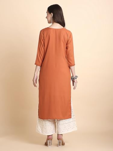 Image of RATAN Rayon Straight Lucknowi Chikankari Ethnic Wear Kurta for Women