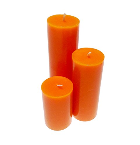 Collumino Set of 3 Solid Colour Pillar Candles for Church ~ Wedding ~ Dinner ~ Party ~ Christmas ~ Table ~ Gift (Orange)