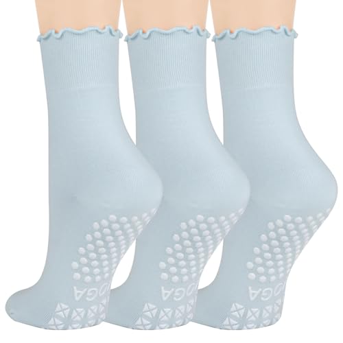 3 Pairs Pilates Socks for Women, Non-slip Grips Yoga Socks Ruffle Cuff for Ballet Barefoot Workout Socks