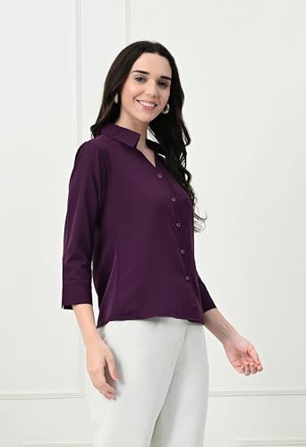 Image of FUNDAY FASHION Women's Crepe Casual Regular Fit Solid V Collered Shirt (Pack of 2)