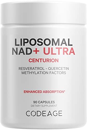 Codeage Liposomal NAD+ Ultra Supplement – Resveratrol, Quercetin, Betaine, Riboflavin, Vitamin B12 Methylcobalamin – Methylation – Bioavailable – Energy Metabolism, Healthy Aging Support – 90 Count
