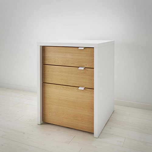 Nexera Chrono 3-Drawer Filing Cabinet, White/Natural Maple #TOP5