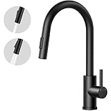 AICA Wasserhahn Küche, Küchenarmatur Schwarz, Ausziehbar 360° Drehbar, Hochdruck Mischbatterie mit 27 Zoll Flexschlauch, Einhand-Spültischarmatur für Küche
