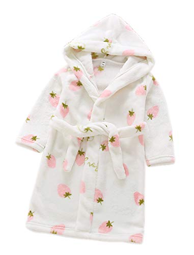 Baby Boys Robe Coral Fleece Bathrobe Unisex Kids Hooded Sleepwear Pjs Long Sleeve Spring 12-18 M White Strawberry