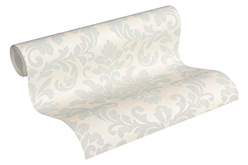 Livingwalls Non-Woven Wallpaper Diamonds Wallpaper with Ornaments Baroque 10.05 m x 0.53 m Gray Silver White 372702 37270-2