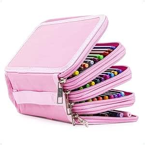 Estojo Escolar Grande Com 4 Compartimento Estojo Para Lápis De Cor Canetas Apontador Rosa