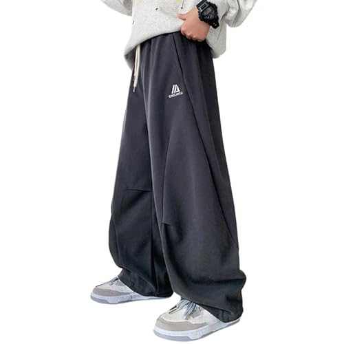 Roobeety Pantaloni da jogging per ragazzi con gamba larga e logo | Pantaloni casual per tutti i giorni e il tempo libero in un comodo look streetwear, Stil#y01 Nero, 14-15 Anni