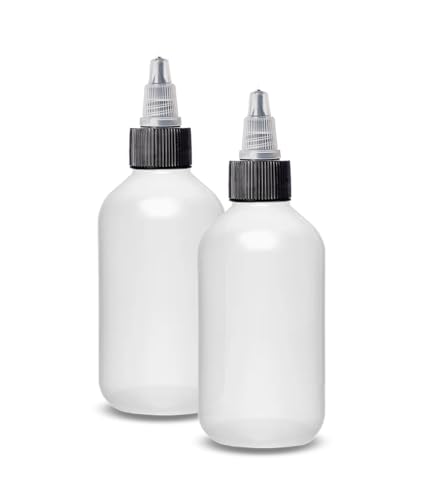 ljdeals 2 oz Plastic Squeeze Bottles with Twist Top Caps, Refillable Containers for Shampoo, hair color, Lotions, condiments, glues, craft, sauce and more, Pack of 2, BPA Free, Made in USA2