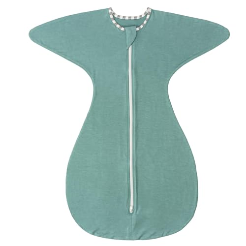 ZIGJOY Shark-Fin Transitional Swaddle for Newborn - 0.5 Tog Rayon Made from Bamboo Transition Swaddle Sleep Sack 3-6 Months Baby Arms Up Swaddle Blanket with 2-Way Zipper, Mint Green