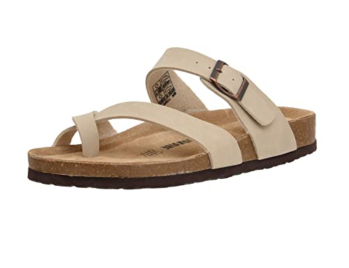 Image of CUSHIONAIRE Luna-M Slides for Men, Comfortable Cork Footbed Mens Sandals with Arch Support and Adjustable Buckle Strap