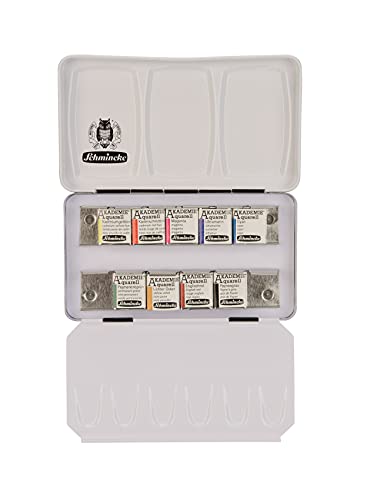 Preisvergleich Produktbild Schmincke Akademie Aquarell feine Künstlerfarben, Metallkasten mit 9 halben Näpfchen