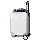 Smart Riding Luggage Electric Suitcase - Rideable Luggage Scooter with Removable Power Bank, Waterproof, Hardside PC+ABS suitcase scooter for Adults 31L (Silver)