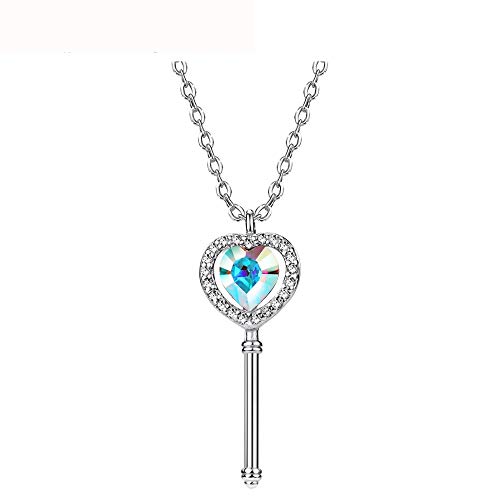 Collier cœur cristal strass clé argent S925 le cadeau idéal pour femme