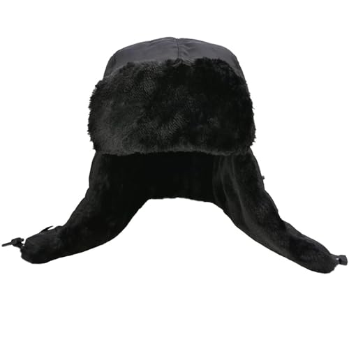 DOXHAUS Unisex Winter Warm Hat with Ear Flaps, Trapper Hat Faux Fur Aviator Hat – Ice Skating Skiing, and Other Outdoor Activities, Schwarz