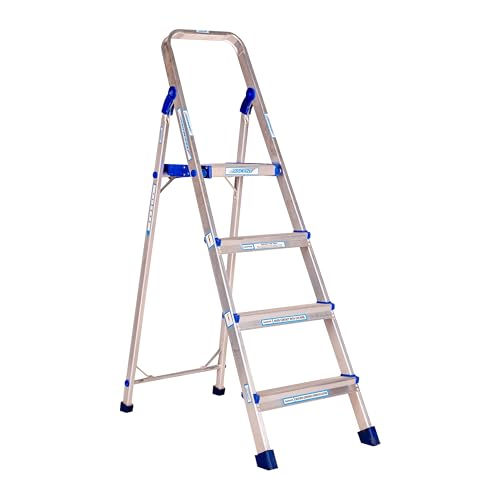 Image of Ascent 4 Step Aluminium Foldable Ladder for Home | Heavy Duty Virgin Aluminium Step Ladder | Anti-Slip Steps, Wide Platform | 180 kg Capacity | Rust-Proof | Lightweight | Accurate Size | 5 Yr Warranty
