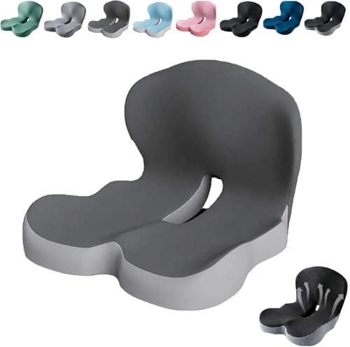 Kurbetts Orthopedic Cushion Ergonomic Memory Foam L-Shaped Integrated Seat Cushions with Adjustable Strap Ultra Breathable Non-Slip Design for Office Chair Car Wheelchair (Gray)