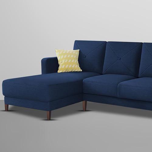 Image of Baloney LHS 6 Seater L Shape Sofa Set for Living Room (Blue Fabric) Premium Fabric Sofa
