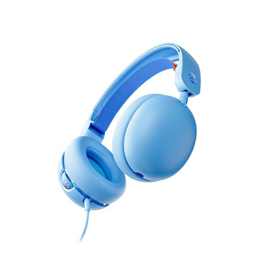 Image of Skullcandy Grom Wired Headphones, Volume-Limiting Audio, Comfortable Over-Ear Fit, Foldable, Designed for Kids 6+, Convenient for Travel with 3.5mm AUX Plug, Built-in Microphone - Surf Blue