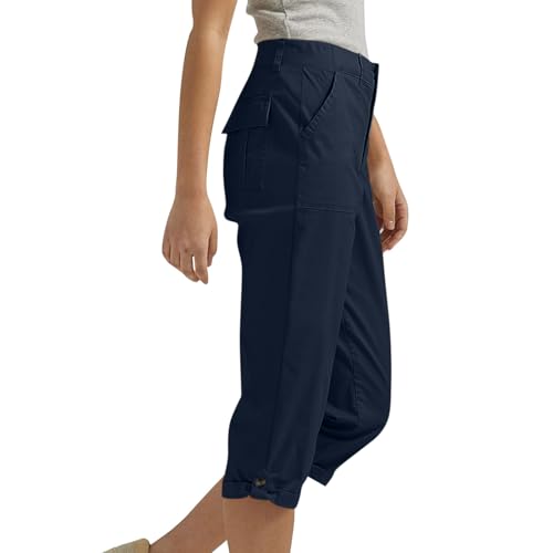 Women Capri Pants Summer Casual Hiking Pants Elastic Waist Rolled Hem Dressy Capris Pull On Cotton Capri Pant3