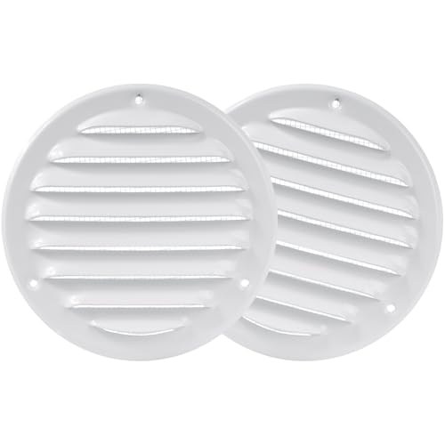 Image of Repa Market 4'' Inch (Opening Dimensions) White Vent Covers - Pack of 2 - Metal Round Soffit Vent - Air Vent Louver - Built-in Screen Mesh - HVAC Ventilation Grille - 5.5 inch Inch (Outer Dimensions)