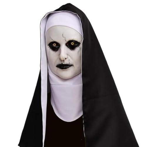 Image of Wanna Party Conjuring Halloween Nun Latex Mask with Black Scarf-Scary Nun Mask For Adult Teens Scary Face Masks for Scream Halloween Party Props