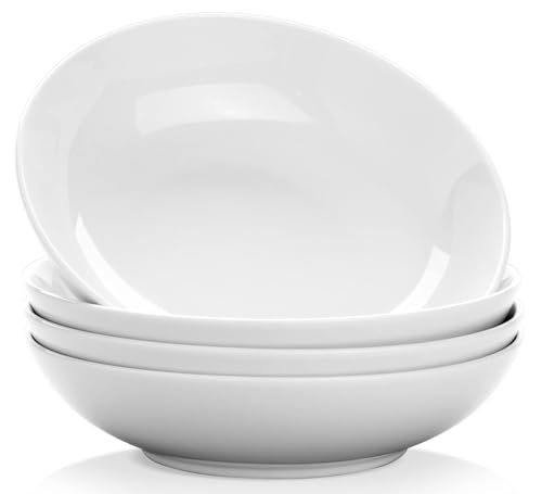 RedLeaf 8 27oz Ceramic Dinner Plates - White Plates for Round Dessert or Salad Plate Dinnerware Sets Scratch Resistant Lead-Free Microwave Oven and Dishwasher Safe (Set of 4)