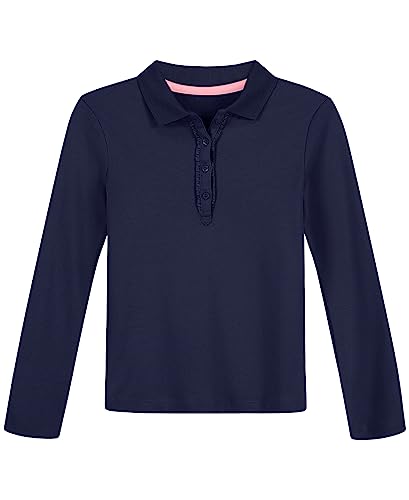 Image of NAUTICA Girls' Uniform Long Sleeve Polo with Ruffle Placket