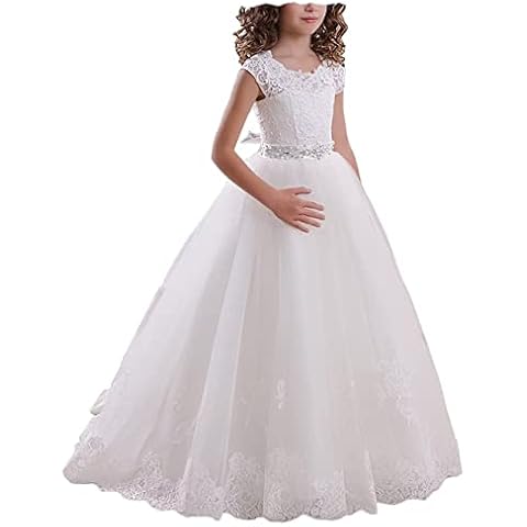 HYEC7 Flower Girls Lace Dress Tulle Princess First Communion Pageant Dresses Floor Length Dress Christmas Ball Gown Cover
