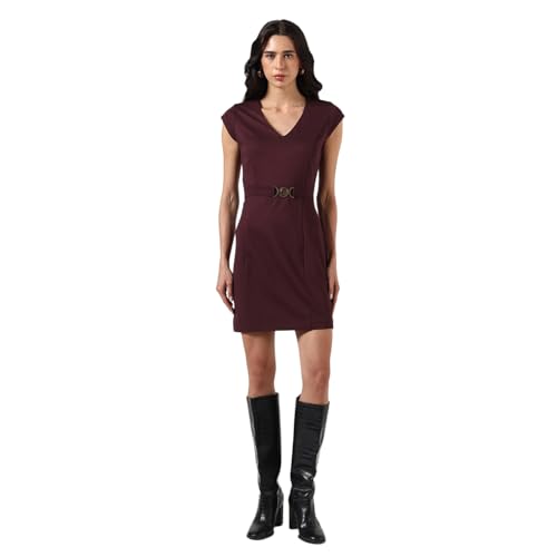 Robe fourreau GUESS pour femme à col en V et manches courtes en unie