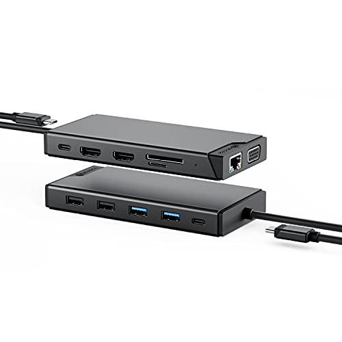 ALOGIC USB-C 12-in-1 Mini Docking Station, Dual Display, 2xHDMI, 1xVGA, 100W PD, 2xUSB-C, 2xUSB-A 2.0, 2xUSB-A 3.0, RJ45, 1x SD/TF Port, MacBook/Surface & Other USB-C Devices Compatible.