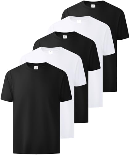 Image of Little Beauty 5 Pack Men's T-Shirts Crew Neck Short Sleeve Cotton Tee Casual Summer Tops