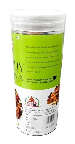 Image of 20-20 Dry Fruits Healthy Mix Nuts Dry Fruits Trail Jar - (200 g) - Dried Cranberries, Strawberry, Kiwi, Melon Seed,Flax,Sunflower, Pumpkin, Roasted Cashew, Roasted Almond ,Black Raisins | Healthy Gift Hamper | (200 g)