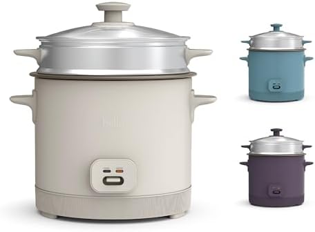 bella 16 Cup Rice Cooker with Steamer, Dishwasher Safe Steaming Basket, Rice Paddle and Measuring Cup, Removable Nonstick Cooking Bowl, Automatic Keep Warm Function​, 400 Watt, Oatmilk