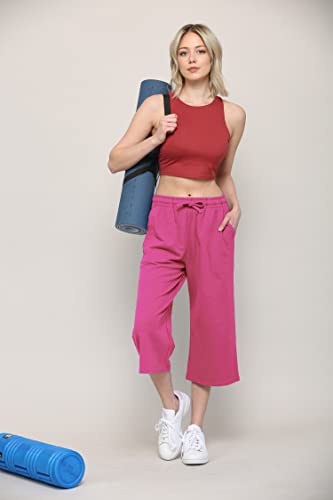 Image of Lock and Love Womens Capri Pants Loose Yoga Pants Wide Leg Drawstring Comfy Lounge Pajama Capris Sweatpants with Pockets