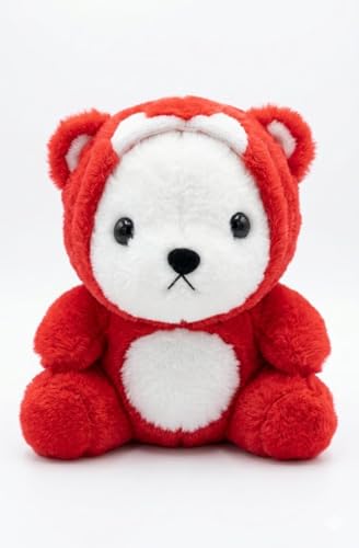 Image of Soft Toys for Kids - Stuffed Animal Plush Soft Toy for Boys & Girls | Plushie Toy Half Hooded Red Bear 30cm
