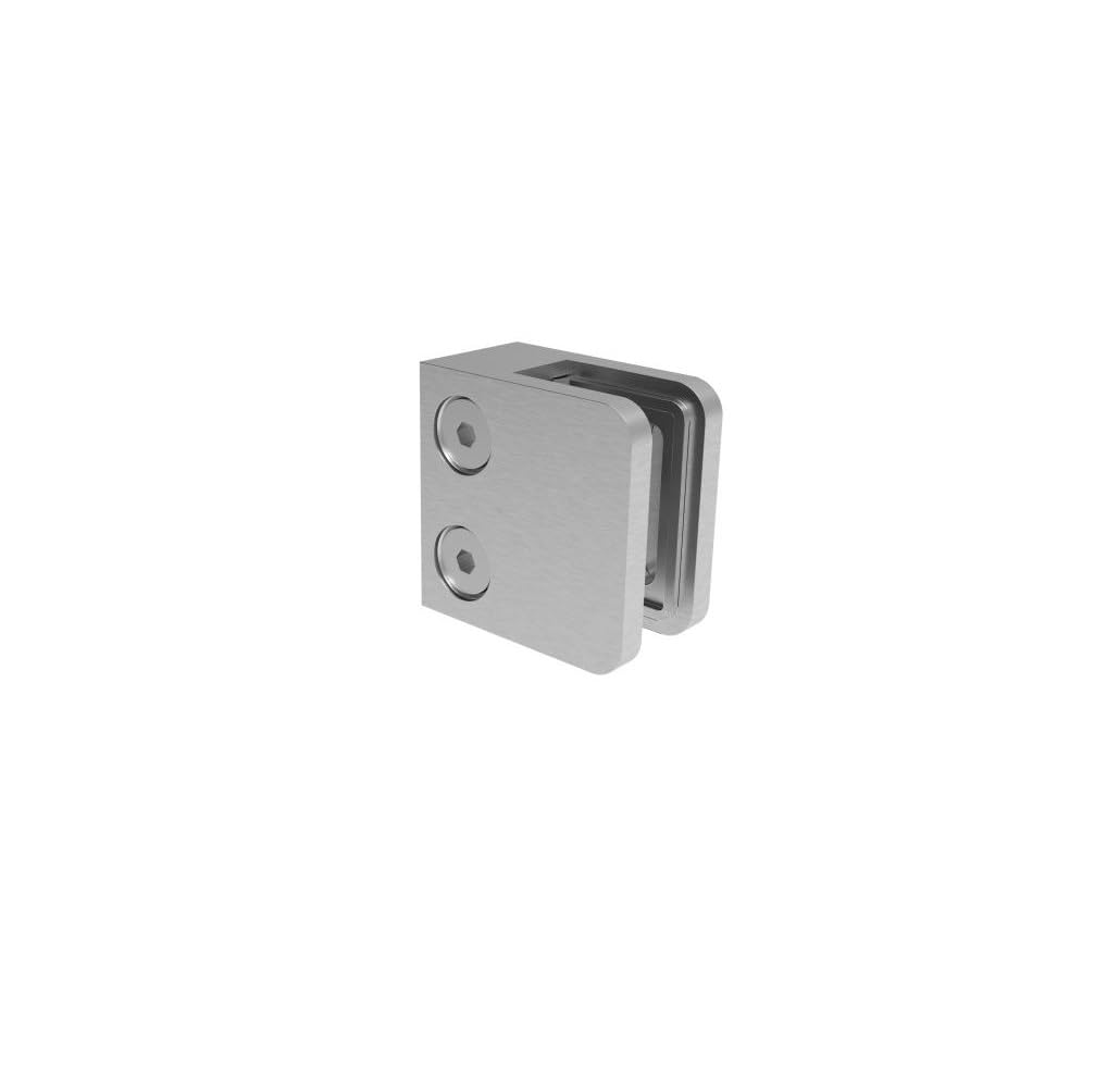 Sellon24® 12 soportes de cristal de acero inoxidable para escaleras, barandilla V2A, rectangular, 45 x 45 x 28 mm, incluye inserto de goma, mod 21.000 (plano/grosor del cristal: 10 mm)