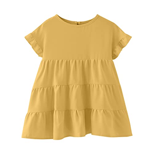 Tunic Front T-Shirt Kids Tee Tops Casual Short Blouse Button Girls Knot Sleeve Girls Tops Shirts (Yellow-2, 8-9 Years)3