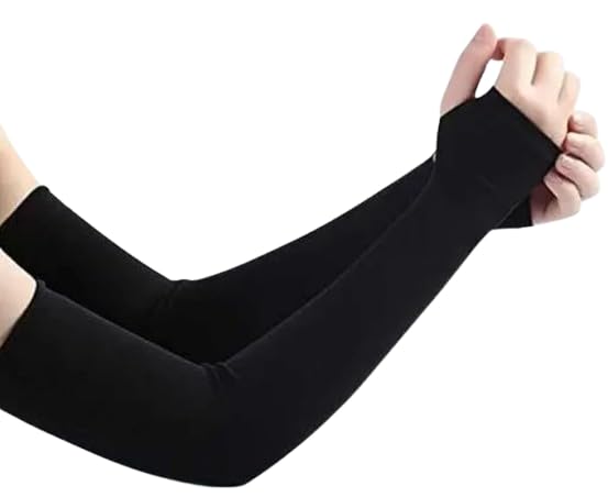Unisex UV Protection Arm Sleeves for Men & Women | Stretchable Cooling Arm Covers with Thumb Hole | Sun Protection Sleeves for Driving, Cycling, Running, Sports & Outdoor Activities | Black-image-6