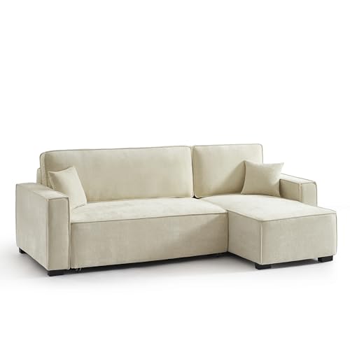 BAÏTA Canapé d'angle Convertible et réversible GAVI 4 Places Tissu (Beige)