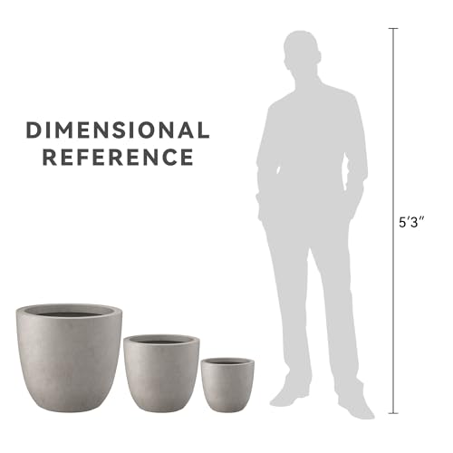 Image of Kante Set of 3 Weathered Concrete Bowl Round Planters for Modern Home