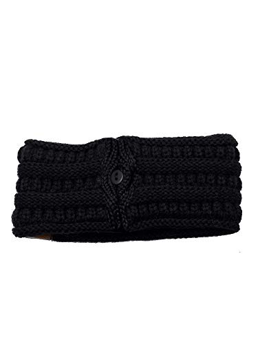 C.c Cable Knit Fuzzy Lined Ear Warmer Ponytail Pony Headband, Black #TOP3