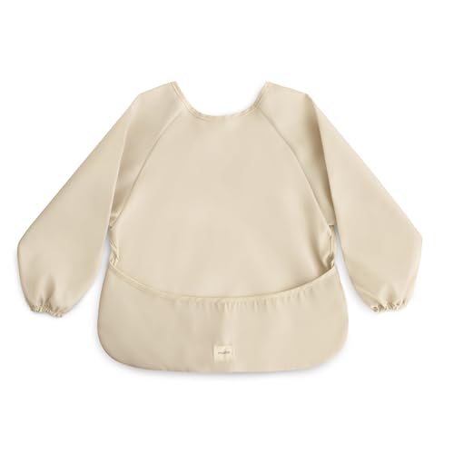 Image of mushie Long Sleeve Baby Bib | Water Resistant Adjustable Fit for Ages 6-24 Months