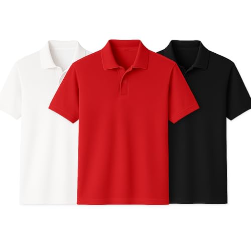 Men's Polo Shirts, 100% Cotton, Classic Fit, 3-Pack Set, Red/Black/White (US, Alpha, Large, Regular, Regular, 3, (Red/Black/White))